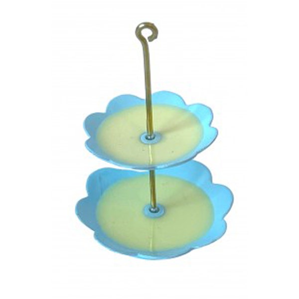 Dolls House Yellow & Blue 2 Tier Cake Stand Afternoon Tea Dining Room Accessory