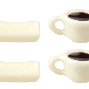 Dolls House 2 White Coffee Mugs and Saucers Modern Cafe Dining Accessory 1:12