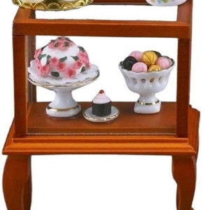 Dolls House Coffee Set &amp; Cakes in Glass Cabinet Miniature Reutter Cafe Furniture