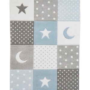 Dolls House Rug Blue Grey Moon &amp; Stars Modern Nursery Accessory Printed Card