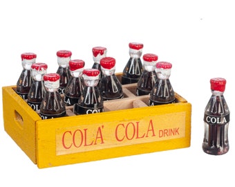 Dolls House Cola Bottles in Yellow Tray Crate Miniature Shop Store Accessory