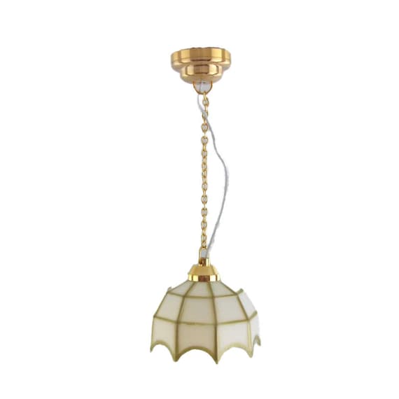 Lampada A Soffitto In Miniatura Per Casa Delle Bambole - Paralume Coolie Dorato - Scala 1:12 - Illuminazione Elettrica 12V - Altezza 30mm
