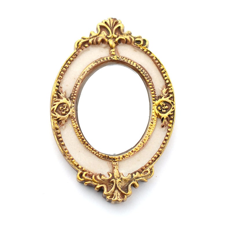 Dolls House Victorian Oval Mirror in Ornate Gold Frame Miniature Wall Accessory image 1