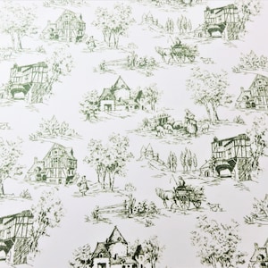 Dolls House Toile de Jouy Green on White Miniature Picture Print Wallpaper 1:12