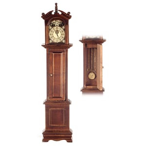 Dolls House Walnut Victorian Grandfather Clock with Finial Hall Furniture 1:12