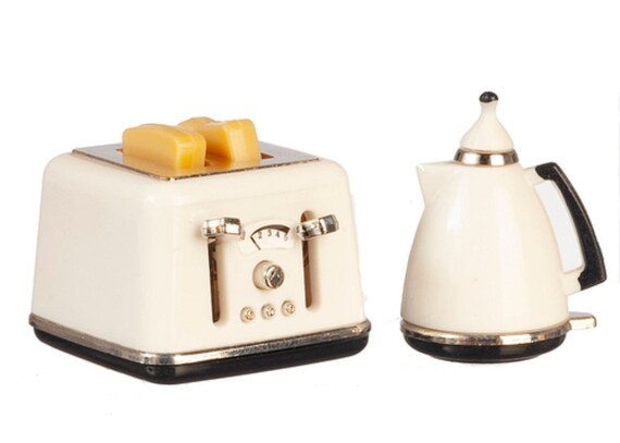 Dolls House Modern White Jug Kettle Toaster Miniature 1 12