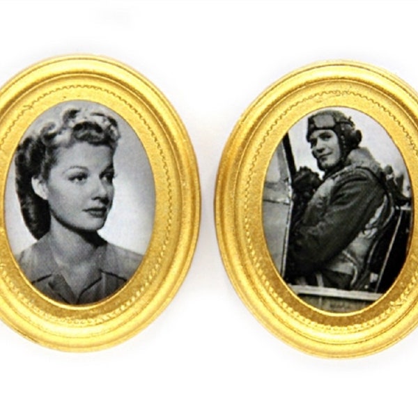 Dolls House 2 World War II Portrait Pictures in Gold Frames Miniature Accessory