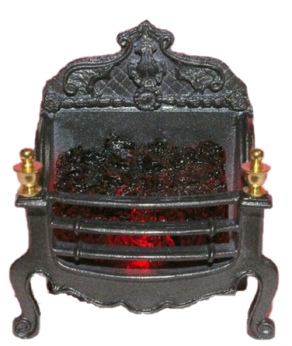 Dolls House Georgian Coal Fire Ornate Light up Miniature Fireplace