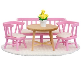 Lundby Smaland Maßstab 1:18 Puppenhaus Küchenmöbel Tisch Stühle Bank Set