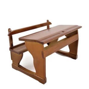 Dolls House Twin Double School Desk &amp; Bench Old Fashioned Oak 1:12 Furniture
