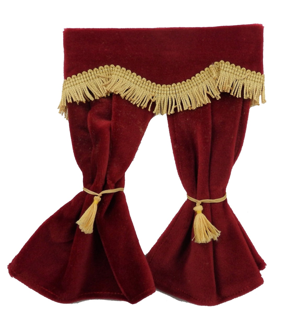 Dolls House Red Velvet Curtains Gold Fringe Window Accessory Etsy