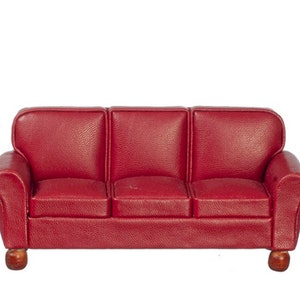 Dolls House RS Burgundy Leather 3 Seater Sofa Miniature Living Room Furniture