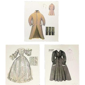 Dolls House Victorian Outfit Design Posters Miniature Sewing Room Accessory 1:12