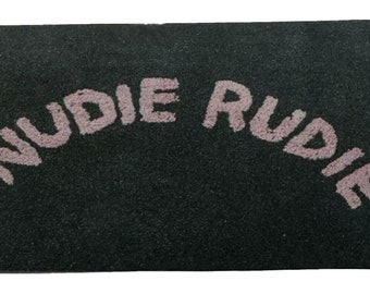 Dolls House Bath Mat "Nudie Rudie" Black & Pink Modern Bathroom Rug Printed Card