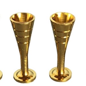 Dolls House Champagne Flute Gold Wine Glass Goblet Dining Room Pub Bar Accessory