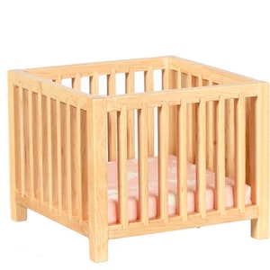 Dolls House Light Oak Slatted Play Pen Miniature Playpen Nursery Baby Furniture