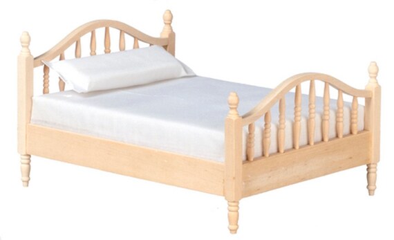Dolls House Natural Wood Spindle Double Bed Unfinished 1:12 Bedroom  Furniture
