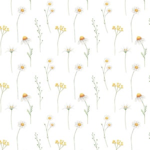 Dolls House White &amp; Yellow Daisy Floral Flower Pattern Miniature Print Wallpaper