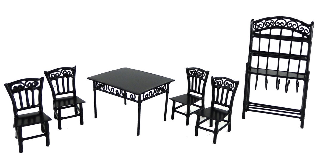 Dolls House Dining Room Furniture Set Black Metal Half Inch 124 Scale