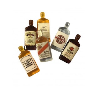 Dolls House Vintage Whiskey Bottles Set of 6 Miniature Pub Bar Accessories 1:12