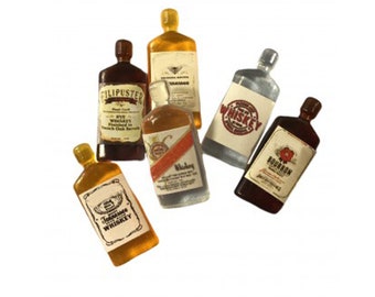 Dolls House Vintage Whiskey Bottles Set of 6 Miniature Pub Bar Accessories 1:12