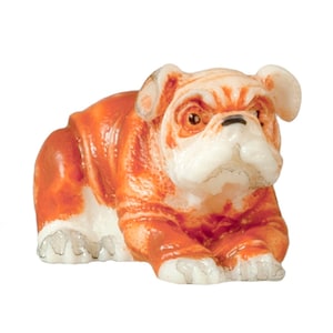 Dolls House Small Bulldog Lying Down Miniature Pet Dog 1:12 Accessory
