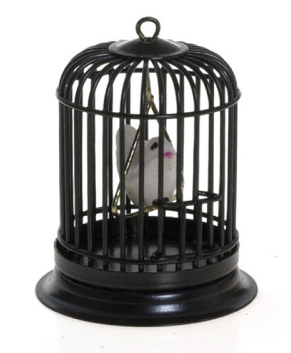 Dolls House Bird in Black Cage Miniature Pet Accessory Etsy