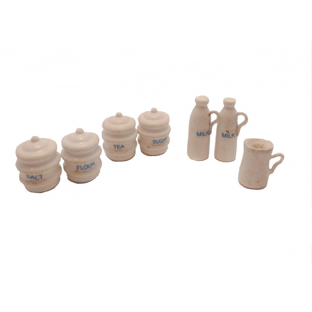 Dolls House White Canister Set Storage Jars &amp; Jugs Kitchen - Etsy