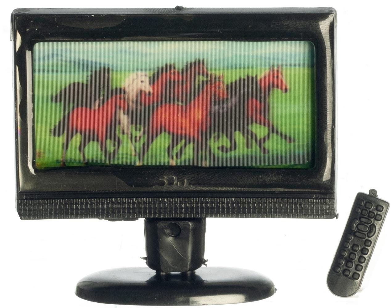 Dolls House Smart TV Television with 3D Horses Miniature Living Room Accessory