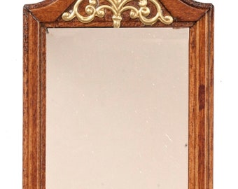 Dolls House Walnut Wooden Framed Mirror with Gold Decor Miniature Accessory 1:12