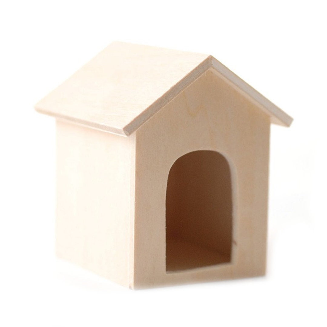 Dolls House Bare Wood Dog Kennel Miniature Unfinished Pet Garden