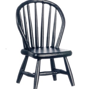 Silla auxiliar Windsor negra para casas de muñecas Muebles de cocina y comedor en miniatura