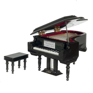 Dolls House Black Grand Piano &amp; Bench in Case Orchestra Concert Music Instrument