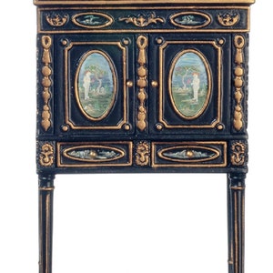 Dolls House Black &amp; Gold Hand Painted Chinoise Cabinet Miniature JBM Furniture