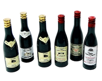Dolls House 6 Wine Bottles Red &amp; White Miniature Bar Pub Accessory