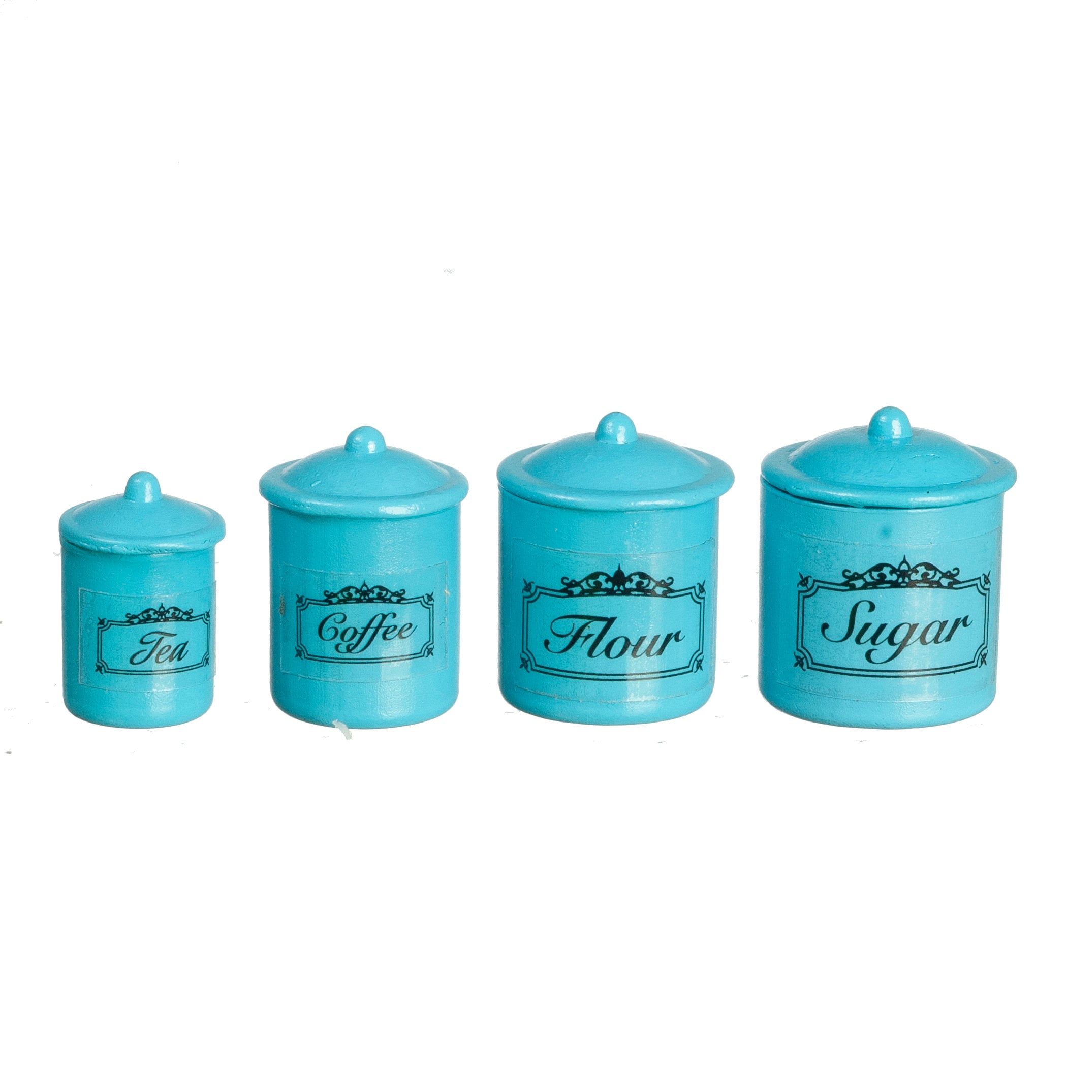 Dollhouse Blue Canister Storage Jar Set 4 Miniature Kitchen Accessory 1:12