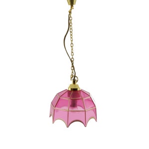 Dolls House Pendant Light with Pink Gold Shade 12V Miniature Electric Lighting