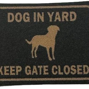 Dolls House Dog In Yard Keep Gate Closed Plaque Outdoor Garden 1:12 Printed Card