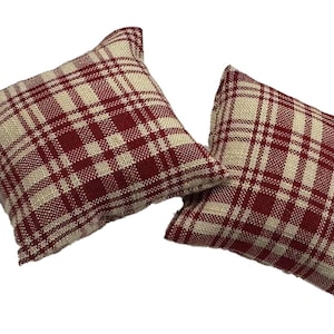 Dolls House Scatter Cushions Red Cream Check Square Throw Pillow 1:12 Accessory