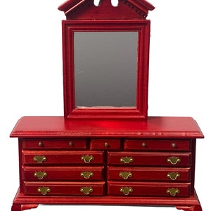 Dolls House Mahogany Queen Ann Dressing Table Bedroom Furniture Chest &amp; Mirror