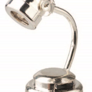 Puppenhaus Moderne Silber Chrom Schreibtischlampe Einstellbare LED Batterie Lichter 1:12