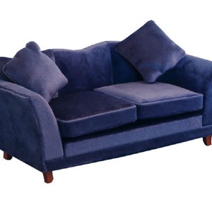 Dolls House Modern Royal Blue Sofa Contemporary Miniature Living Room Furniture