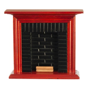 Dolls House Mahogany &amp; Black Brick Fireplace with Logs Minature 1:12 Furniture
