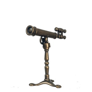 Puppenhaus Antike Bronze Teleskop auf Stand Miniatur Astronomie Zubehör