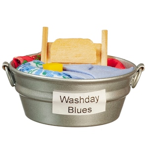 Dolls House Round Metal Wash Tub &amp; Laundry Miniature Kitchen Utility Accessory