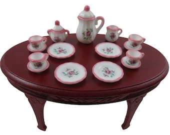 Dolls House Pink Floral Dinner Tea Set Porcelain Miniature Dining Accessory 1:12