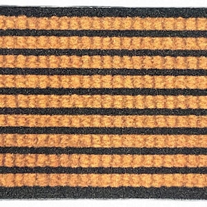 Dolls House Black Bordered Striped Coir Door Mat Porch Hall Rug 1:12 Printed Card
