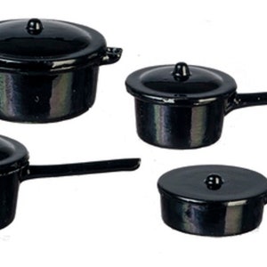 Dolls House Black Saucepan Pan Set Miniature Kitchen Accessory