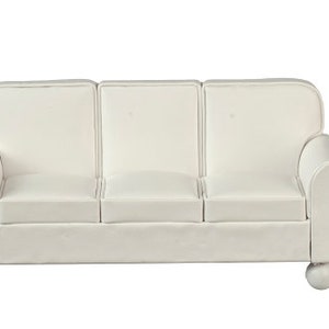 Dolls House Cream Leather Loveseat Sofa Set Modern Living Room Furniture 1:12