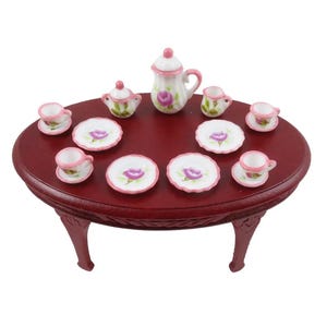 Dolls House Pink Roses Dinner Tea Set Porcelain Miniature Dining Accessory 1:12